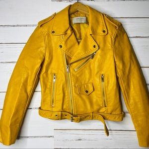 mustard colored leather jacket